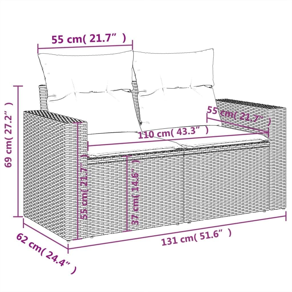 2026 ZIRLANLV Divano da Giardino con Cuscini, 2 Posti/con Vano Portaoggetti Sotto il Sedile, Divano da Giardino con Rivestimento Sfoderabile e Lavabile, Polyrattan (beige) (neros e crema #09)