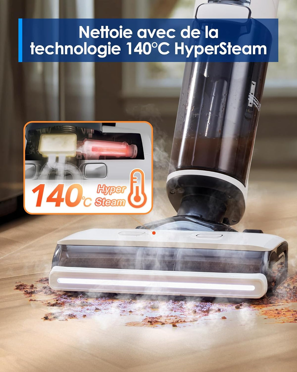 2026 Tineco Floor One S7 Steam Nettoyeur de Sols sans-Fil Balai Vapeur pour Saletés Collantes sur Sols Durs avec Écran Auto-Nettoyage Nettoyage des Bords Autopropulsion Parfait pour Enfants/Animaux