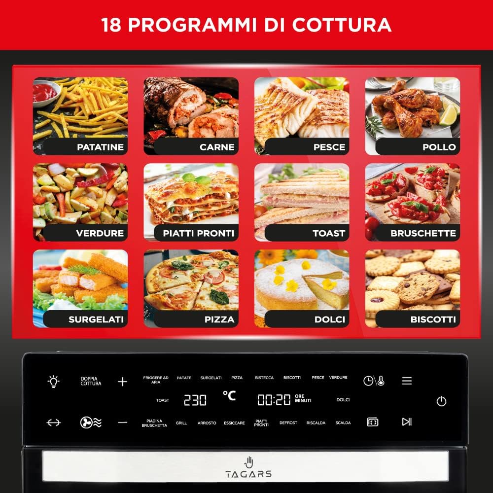 2026 Forno Friggitrice Ad Aria Calda XXL Da 30 Litri Con Display Digitale Multifunzione, Sistema A Riscaldamento Rapido, 18 Programmi Di Cottura, Timer e Temperatura Regolabili 1800 W