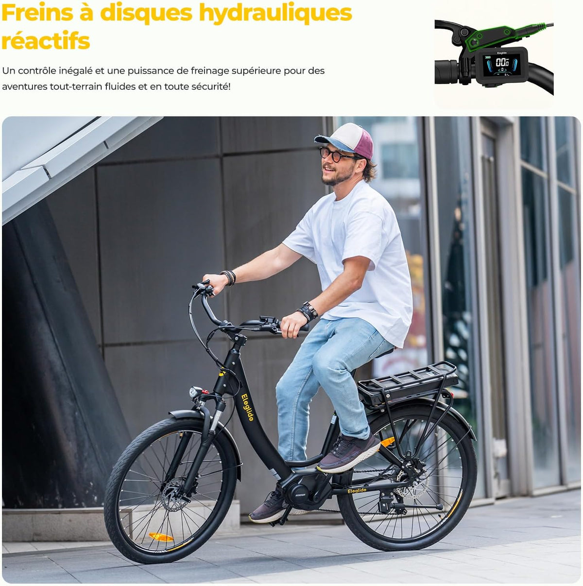 2026 Eleglide C2 Vélo Électrique Adulte, 100Km Autonomie, Batterie Amovible, Freins Hydrauliques, Suspension Avant, 7 Vitesses, Vélo électrique à Moteur Central, Confortable pour Ville/Trekking