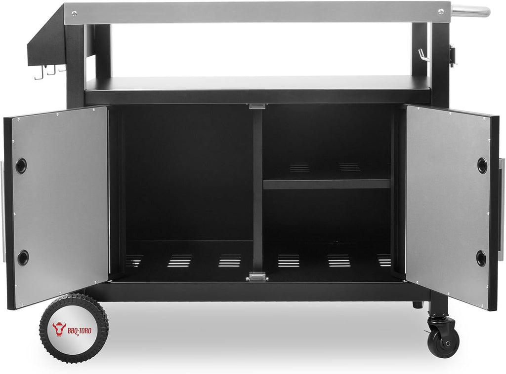 2026 Carrello per barbecue BBQ-Toro 103,5 x 59 x 81 cm | argento/nero | Tavolo per barbecue con ampio piano di lavoro | Tavolo per barbecue outdoor, carrello per servire, carrello da giardino all'aperto