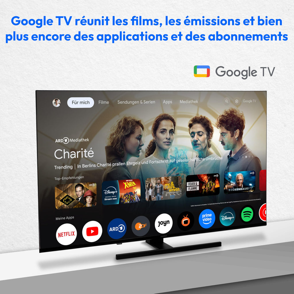 2026 MEDION TV 43 Pouces (108 cm) QLED Television (Smart TV, 4K, Dolby Vision HDR, Prime Video, Disney+, Dolby Atmos, DTS X, Compatible avec Google TV, PVR