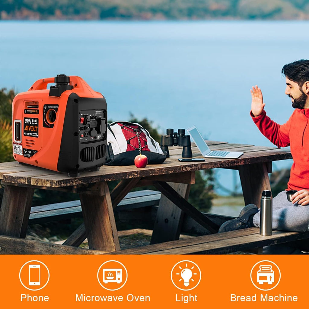 2026 AIVOLT Generatore Inverter 1400 Watt generatore di corrente silenziato gruppo elettrogeno emergenza a benzina silenzioso per campeggio, festival e uso domestico con 2 prese USB, 12V DC e 230 V AC
