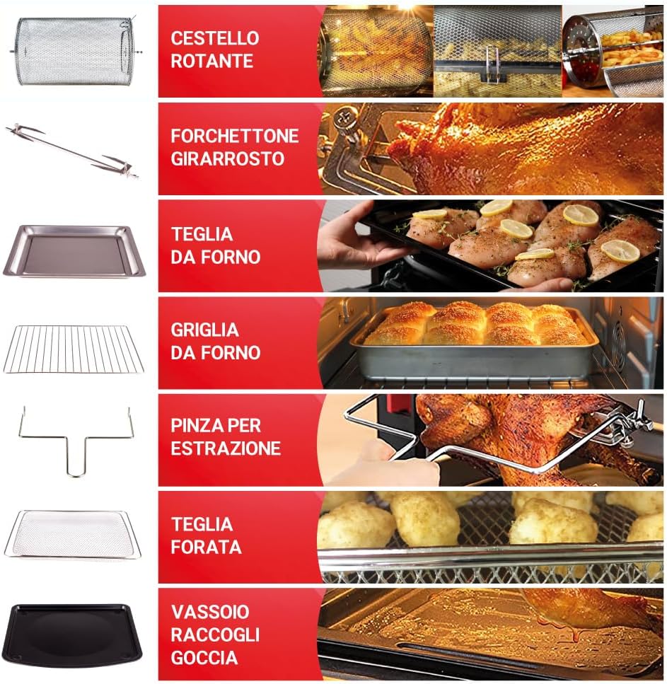2026 Forno Friggitrice Ad Aria Calda XXL Da 30 Litri Con Display Digitale Multifunzione, Sistema A Riscaldamento Rapido, 18 Programmi Di Cottura, Timer e Temperatura Regolabili 1800 W