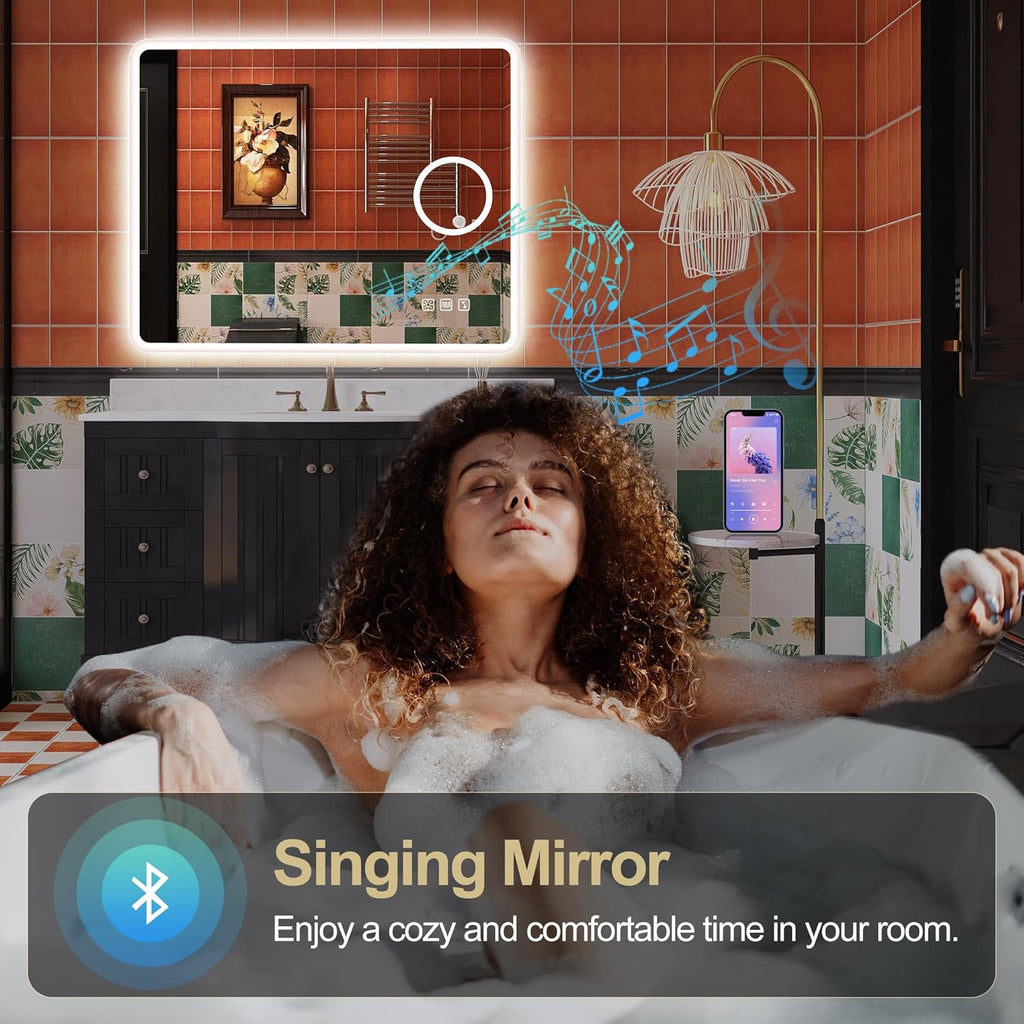 2026 Miroir de salle de bain S'bagno avec éclairage 1200 x 700 mm, IP44, LED, Bluetooth, antibuée, 3 couleurs de lumière (3 000 K, 4 000 K, 6 500 K), intensité variable, mémoire, vertical ou horizontal. Miroirs de salle de bain avec LED.