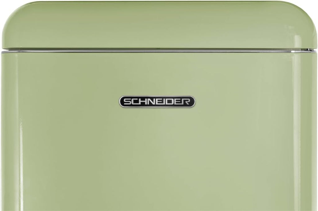 2026 SCHNEIDER SCDD208VVA, Réfrigérateur 2 portes, 211L (172+39), Froid statique, Dégivrage automatique, 3 clayettes verre, Thermostat réglables, Pieds réglables,Vert amande