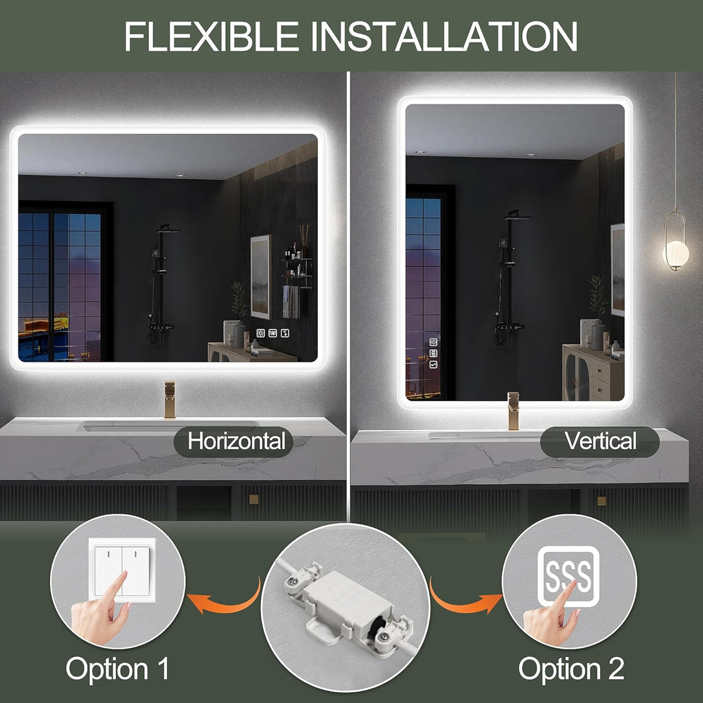 2026 Miroir de salle de bain S'bagno avec éclairage 1200 x 700 mm, IP44, LED, Bluetooth, antibuée, 3 couleurs de lumière (3 000 K, 4 000 K, 6 500 K), intensité variable, mémoire, vertical ou horizontal. Miroirs de salle de bain avec LED.