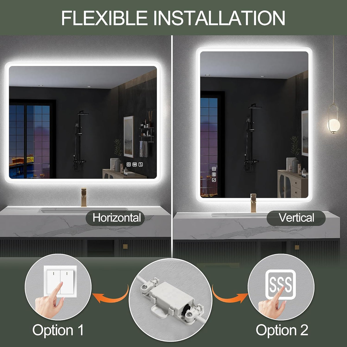 2026 Miroir de salle de bain S'bagno avec éclairage 1200 x 700 mm, IP44, LED, Bluetooth, antibuée, 3 couleurs de lumière (3 000 K, 4 000 K, 6 500 K), intensité variable, mémoire, vertical ou horizontal. Miroirs de salle de bain avec LED.