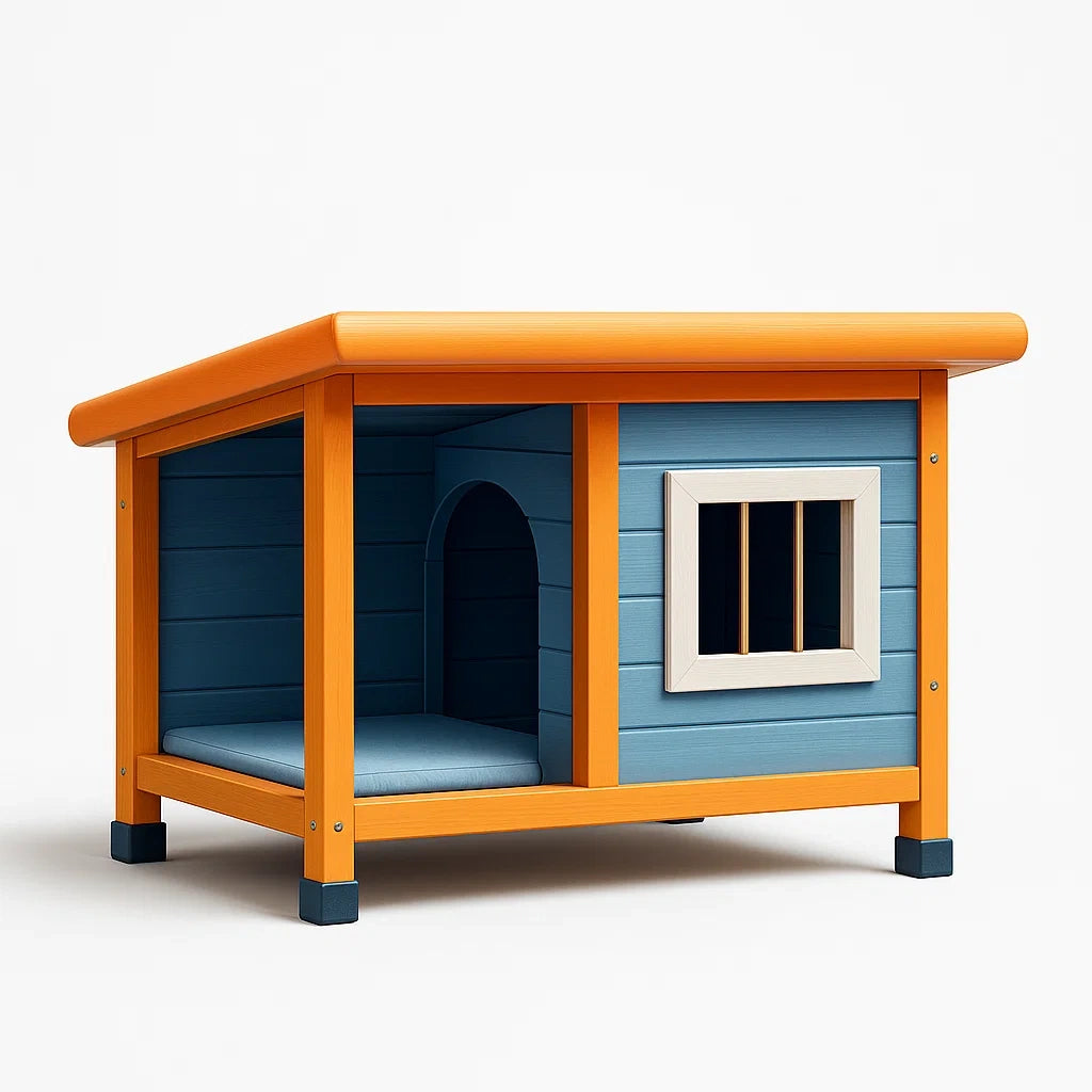 2026 Niche pour chien en bois de pin bleu et orange 120x95x100 cm