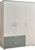 2026 AVANTI TRENDSTORE - Barbania - Wardrobe with 3 hinged doors and 2 drawers, laminated wood. Available in Sage / White colour. Dimensions: approx. LAP 150 x 203 x 58 cm