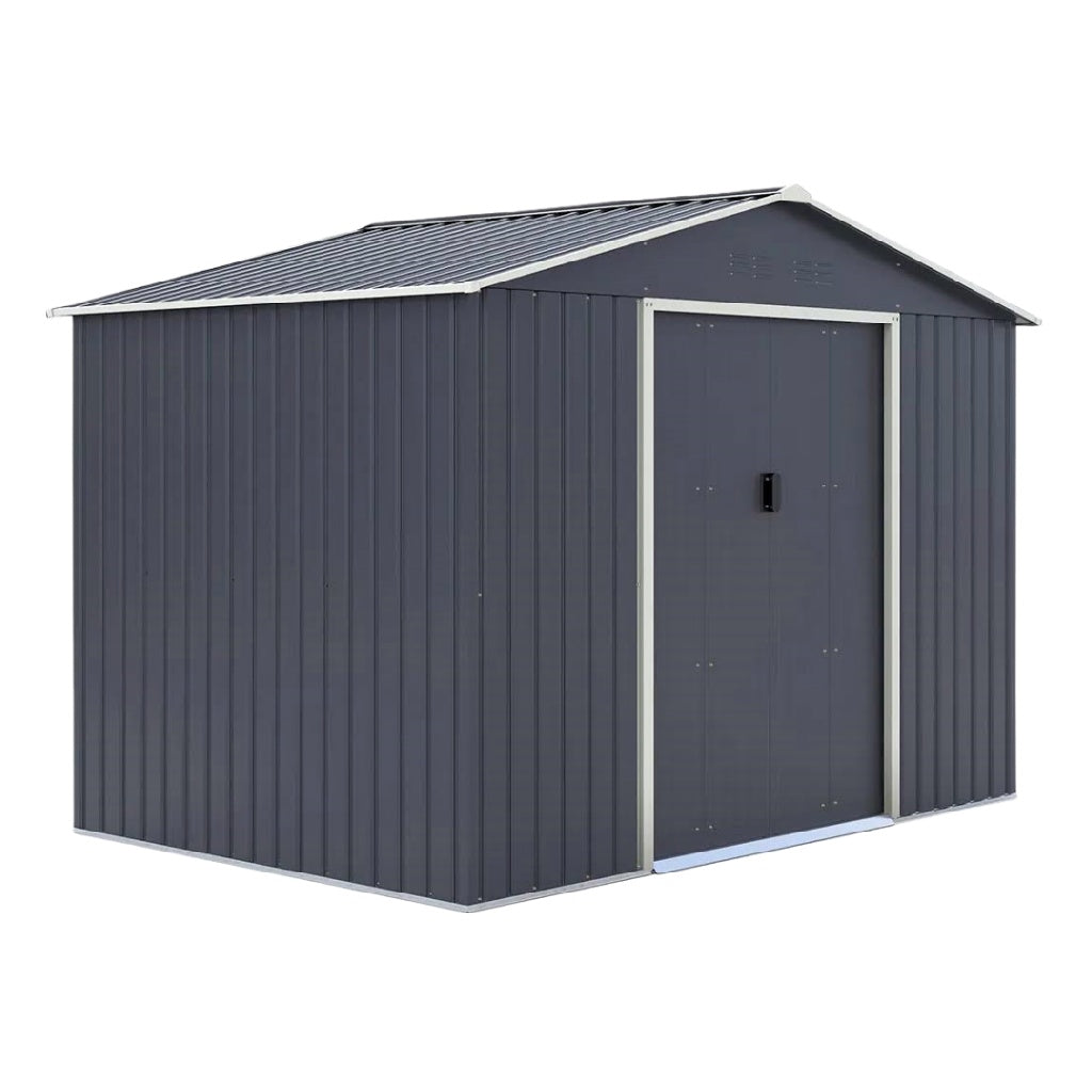 2026 Abri de jardin imitation bois gris avec double porte et fenêtres