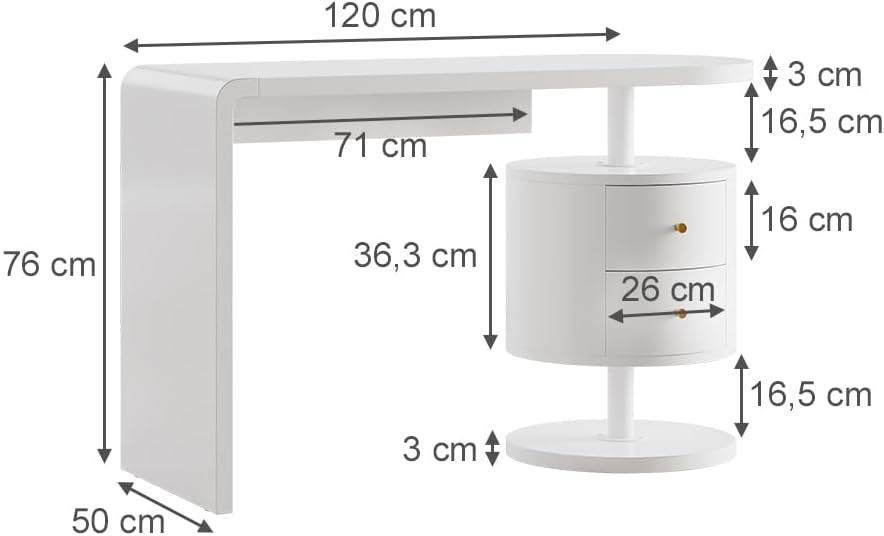 2026 Vicco Lara White Gloss Dressing Table 120cm with 2 Drawers