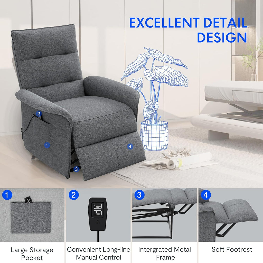 2026 Fauteuil relax électrique FLEXISPOT avec dossier réglable, inclinable de 105° à 155°, fauteuil inclinable, fauteuil relax ergonomique pour chambre, salon et home cinéma (gris foncé)
