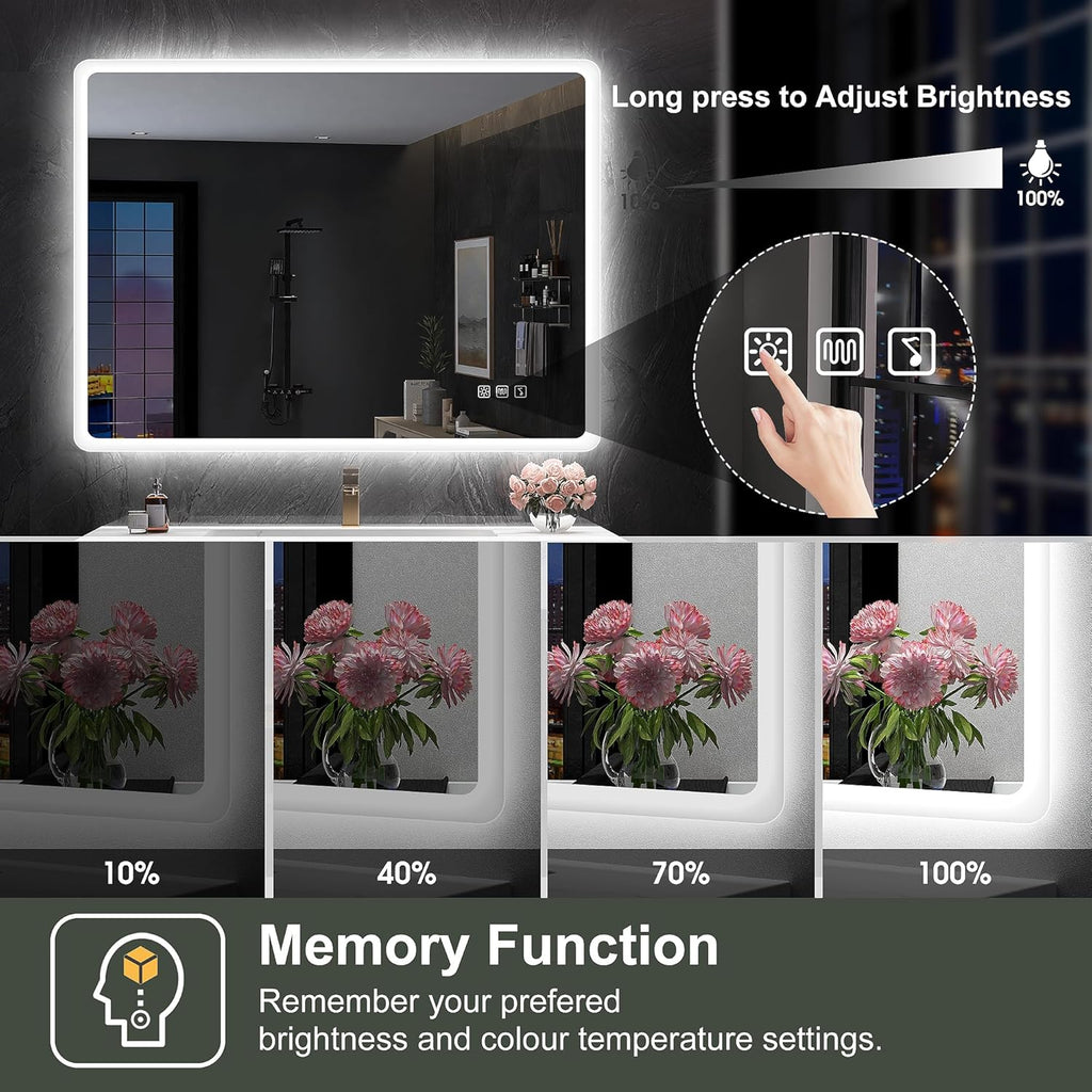 2026 Miroir de salle de bain S'bagno avec éclairage 1200 x 700 mm, IP44, LED, Bluetooth, antibuée, 3 couleurs de lumière (3 000 K, 4 000 K, 6 500 K), intensité variable, mémoire, vertical ou horizontal. Miroirs de salle de bain avec LED.
