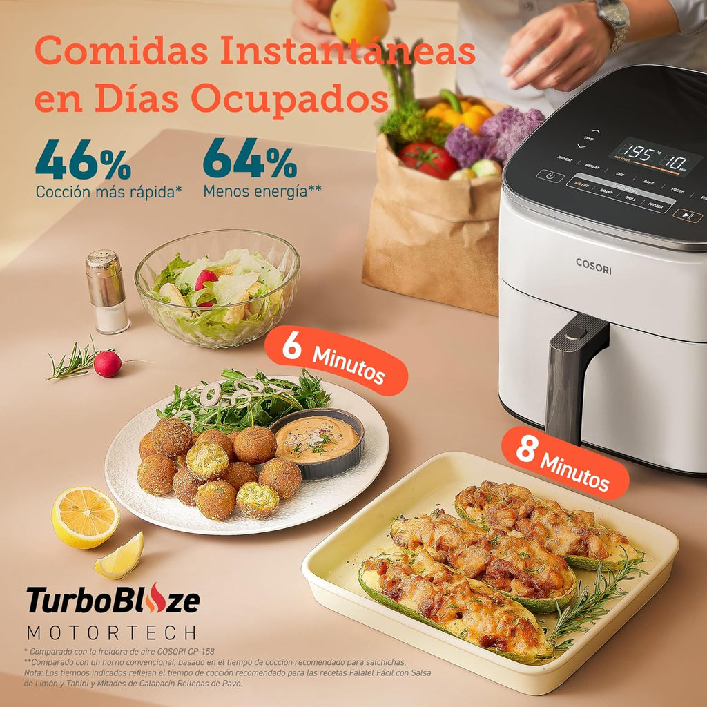 2026 Friteuse à air chaud Cosori Turbo Blaze 6L, intérieur en métal véritable, moteur CC exclusif, 46 % plus rapide, température de 30 °C à 230 °C, idéale pour rôtir les viandes, programmes de cuisson complets, silencieuse (27 dB).