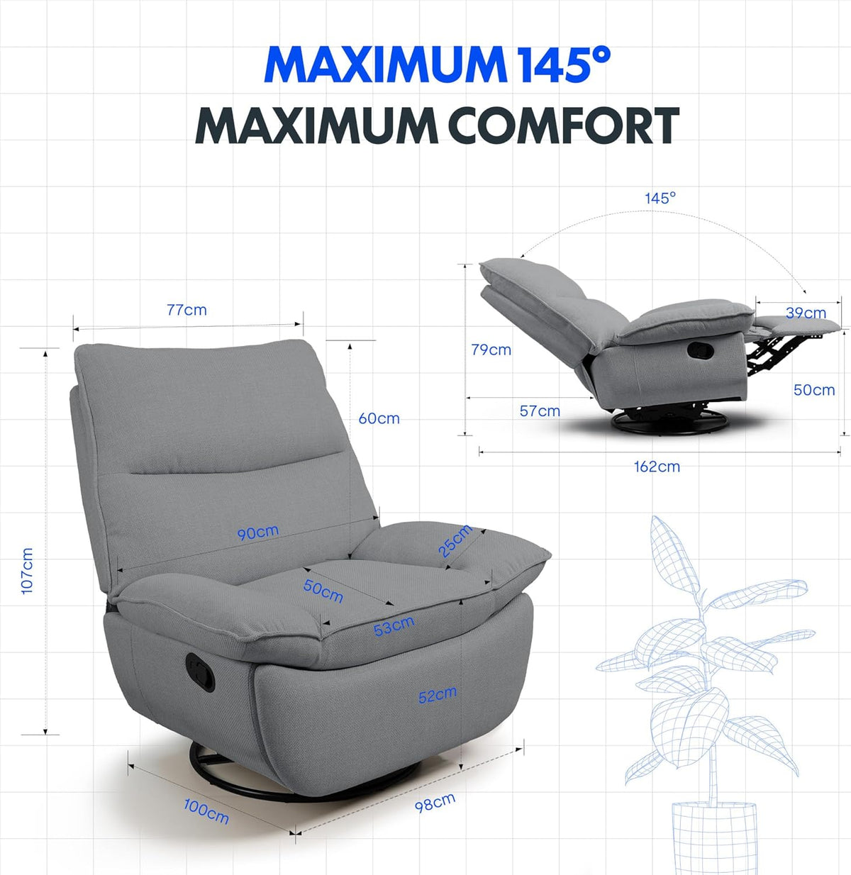 2026 Fauteuil inclinable FLEXISPOT XC6, canapé pivotant à bascule, fauteuil TV avec dossier réglable, fauteuil inclinable pour chambre, salon et home cinéma (beige)