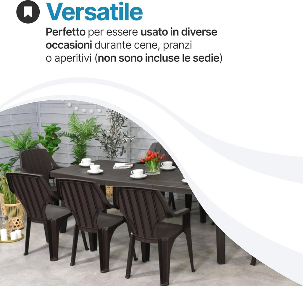 2026 Tomaino - Table and 6 Plastic Garden Chairs Set - with Extendable Extension, with Armrests, Stackable, for Outdoor, Terrace - Norden Dining Set (Black)