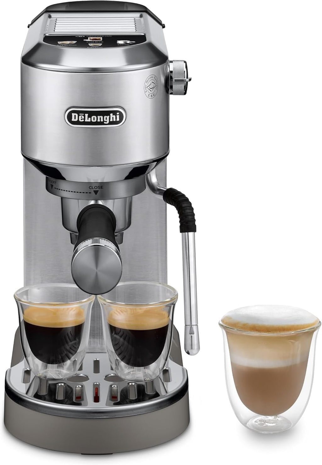 2026 De'Longhi Dedica – Cafetière à pompe en acier inoxydable pour café moulu ou individuel, expresso et cappuccino, réservoir de 1,3 litre, système anti-goutte, modèle EC685.M, couleur métal