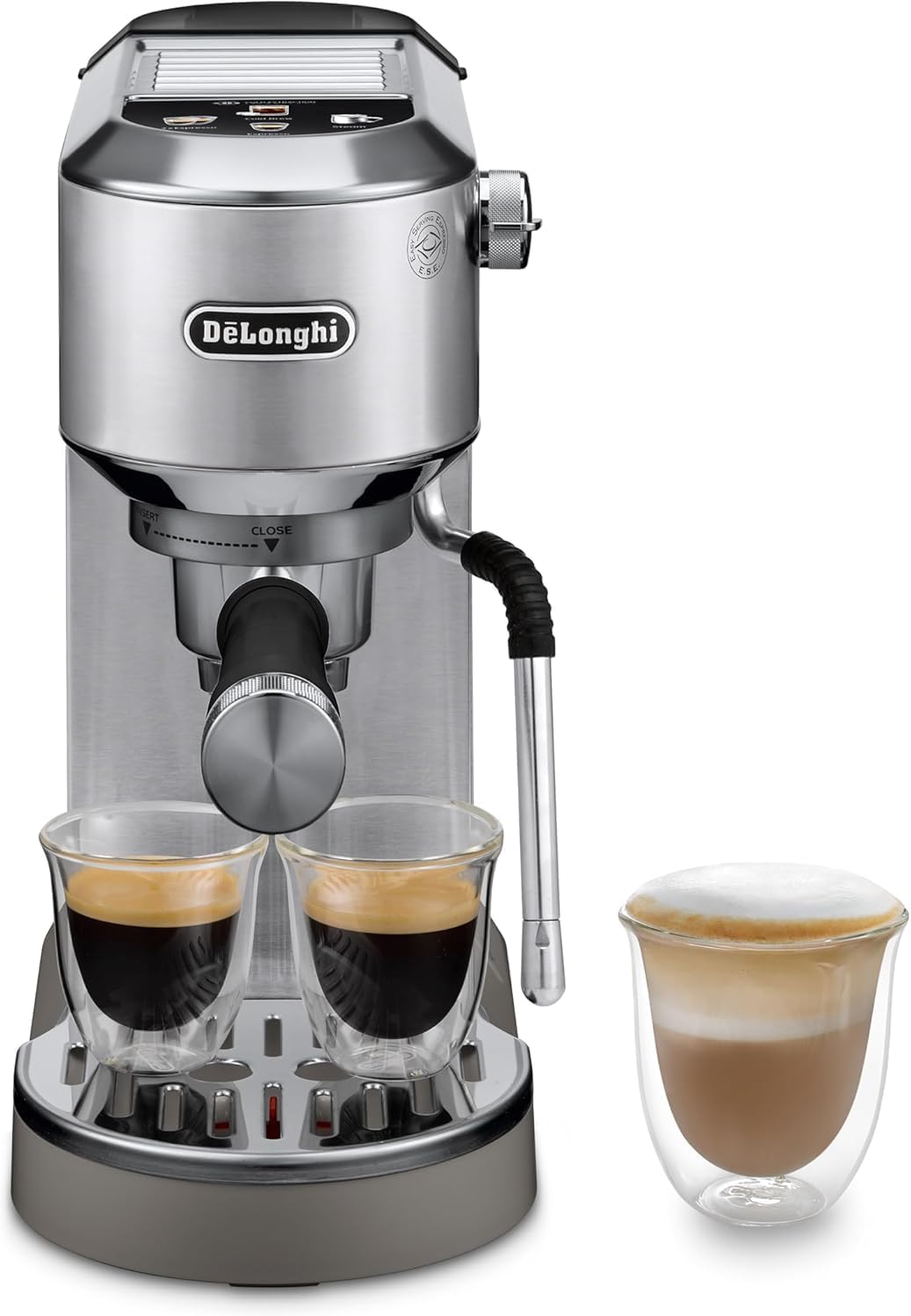 2026 De'Longhi Dedica – Cafetière à pompe en acier inoxydable pour café moulu ou individuel, expresso et cappuccino, réservoir de 1,3 litre, système anti-goutte, modèle EC685.M, couleur métal