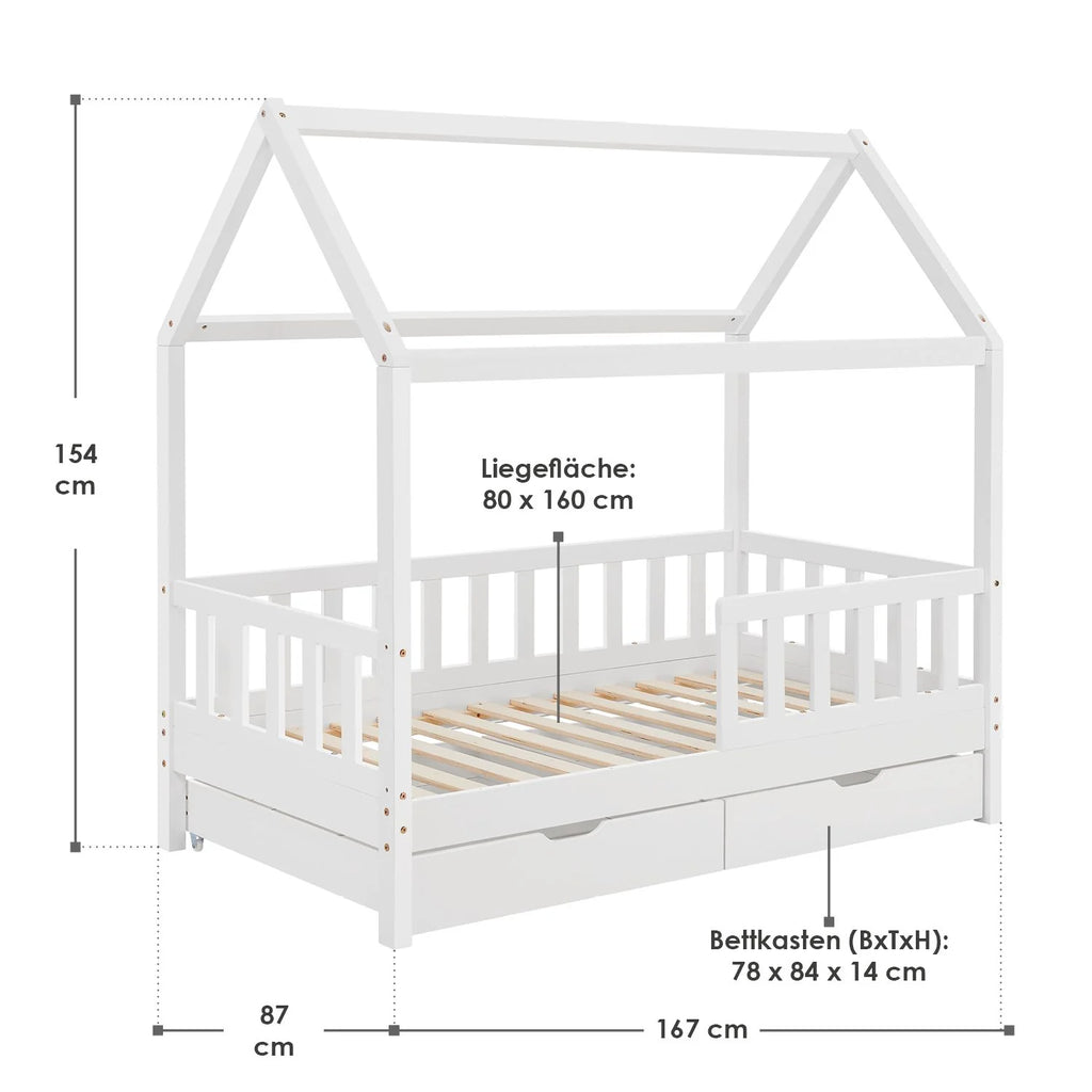 2026 Lit enfant Marli 2025, 80 x 160 cm, avec tiroirs de rangement
