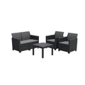 2026 Salon de jardin 4 places en résine tressée noire – table basse + coussins gris
