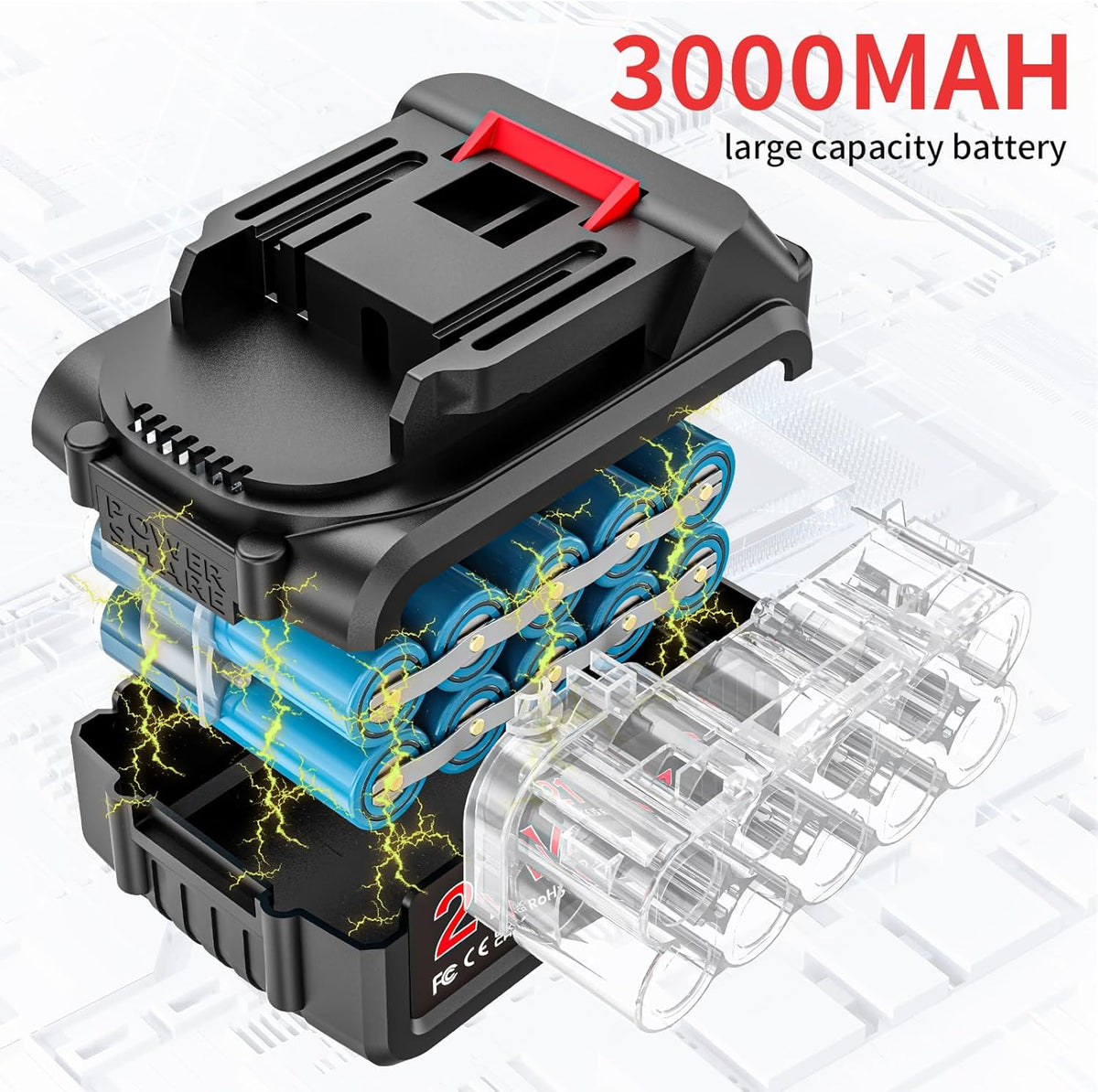 2026 Brushless Trononneuse avec batterie 3000mAh * 2, 12 pouces scie à chane électrique sans fil, scie à chane électrique à une main, scie à chane manuelle sans fil avec verrouillage de sécurité