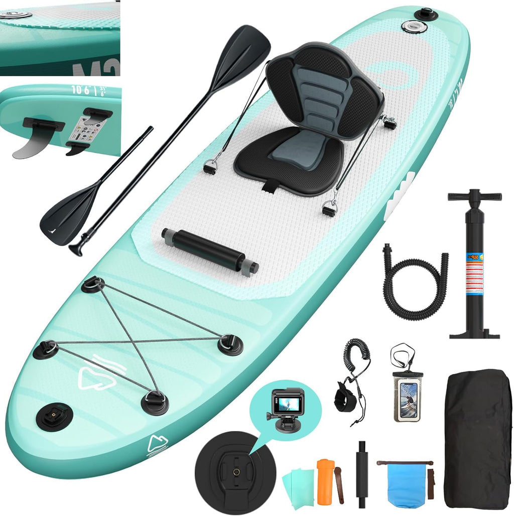 2026 JUMMICO Stand Up Paddling Board, 320 cm x 80 cm x 15 cm, Planche de Sup Gonflable, Stand Up Paddle 2-en-1 avec siège de Kayak, Protection réglable Contre Les Rayures et Accessoires, jusqu'à 160 kg