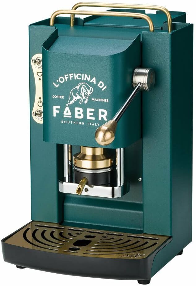 2026 Macchina caffè a Cialde ese Filtro Carta 44mm Faber Pro Deluxe Verde Scuro British con Rifiniture in Ottone con 50 cialde Omaggio Emporio del caffè