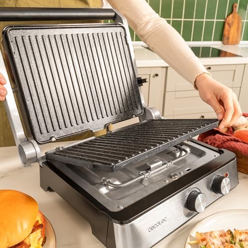 2026 Cecotec Grill électrique Rock’nGrill Smart. Système de réglage de la puissance, du temps et de la température de 2000 W, ouverture à 180 °, plaques amovibles allant au lave vaisselle : Cuisine et Maison