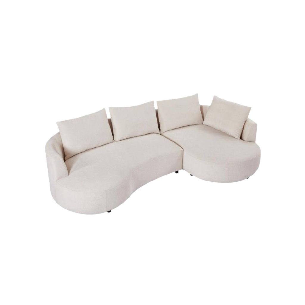 2026 Canapé d’angle incurvé en tissu crème – Design moderne organique 4 places avec coussins