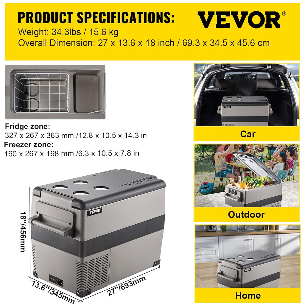 2026 VEVOR Frigorifero Portatile, 45 L Compressore Portatile, 60W Frigorifero per Auto, 27 x 14 x 18 Pollici, Congelatore Domestico da Viaggio Piccolo Congelatore per Auto