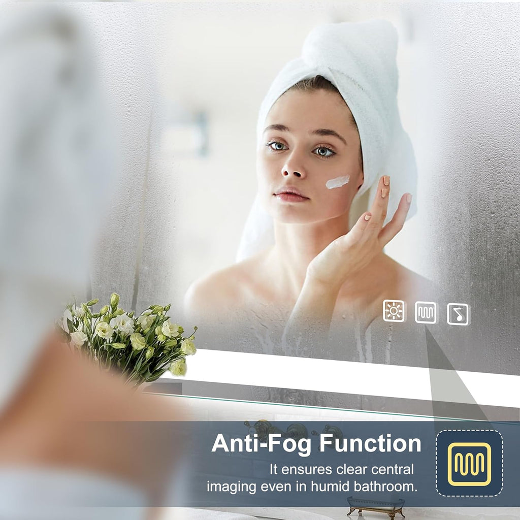Miroir de salle de bain S'bagno avec éclairage 120 x 70 cm, miroir de salle de bain LED avec Bluetooth et fonction antibuée, intensité variable 3000 K/4000 K/6500 K, mémoire de forme, verre trempé HD, IP44 - Miroirs de salle de bain LED, horizontaux