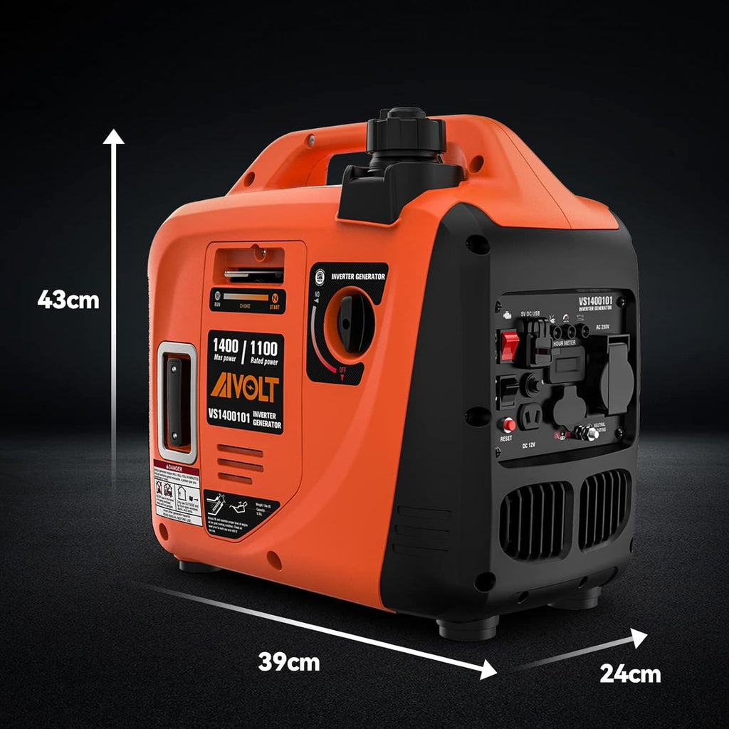 2026 AIVOLT Generatore Inverter 1400 Watt generatore di corrente silenziato gruppo elettrogeno emergenza a benzina silenzioso per campeggio, festival e uso domestico con 2 prese USB, 12V DC e 230 V AC