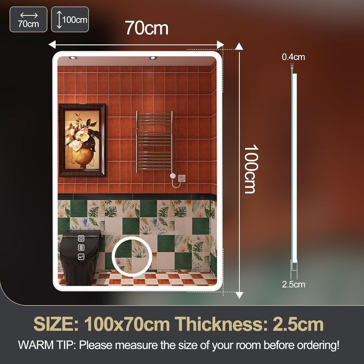 2026 Miroir de salle de bain S'bagno avec éclairage 1200 x 700 mm, IP44, LED, Bluetooth, antibuée, 3 couleurs de lumière (3 000 K, 4 000 K, 6 500 K), intensité variable, mémoire, vertical ou horizontal. Miroirs de salle de bain avec LED.
