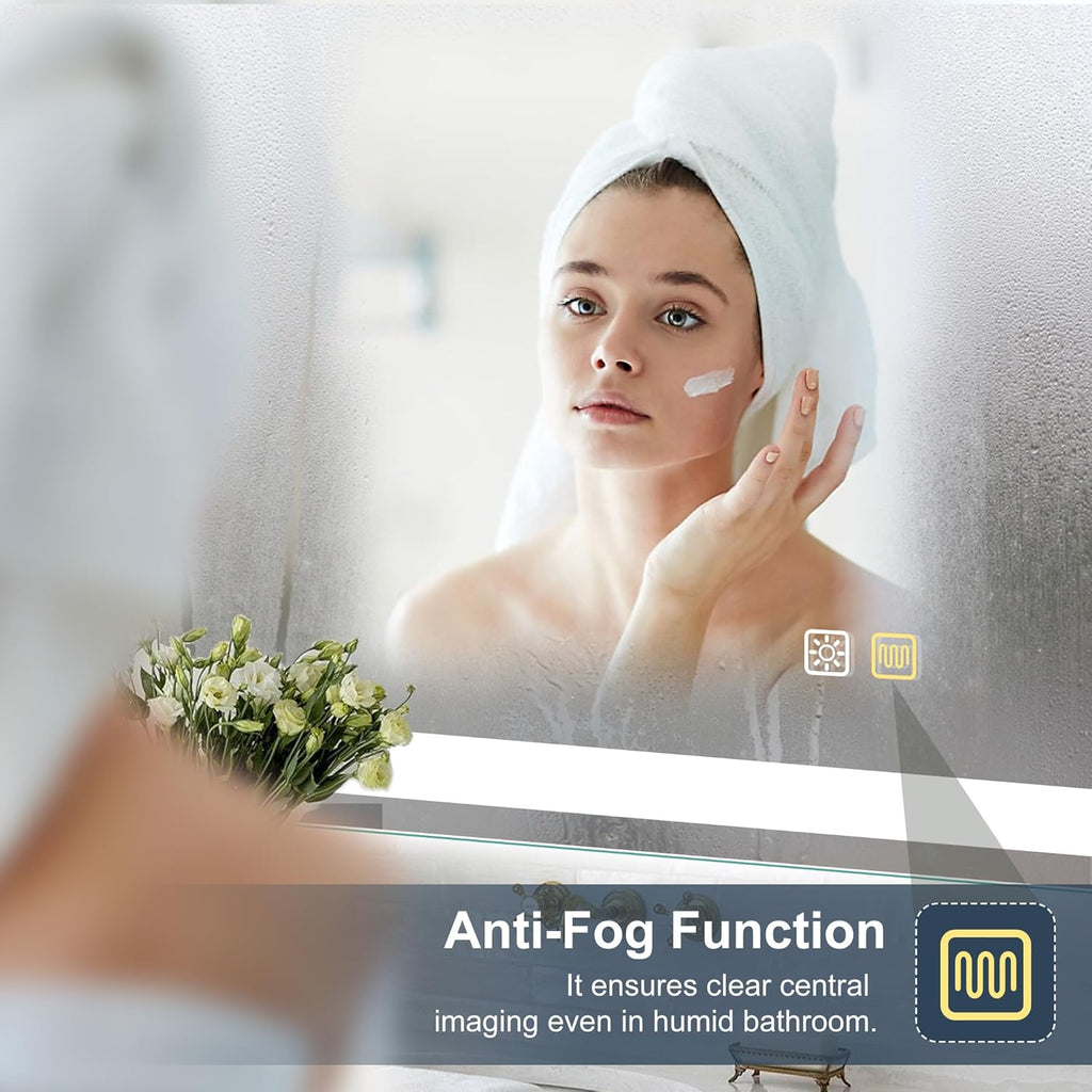 Miroir de salle de bain S'bagno avec éclairage 120 x 70 cm, miroir de salle de bain LED avec Bluetooth et fonction antibuée, intensité variable 3000 K/4000 K/6500 K, mémoire de forme, verre trempé HD, IP44 - Miroirs de salle de bain LED, horizontaux