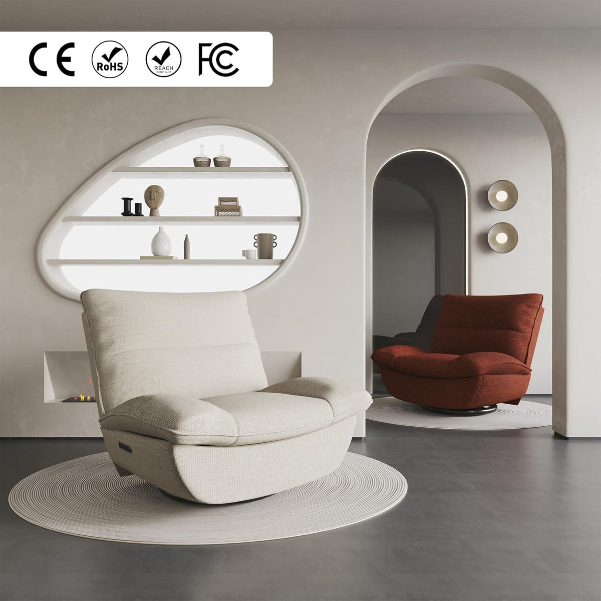 2026 Fauteuil inclinable FLEXISPOT XC6, canapé pivotant à bascule, fauteuil TV avec dossier réglable, fauteuil inclinable pour chambre, salon et home cinéma (beige)