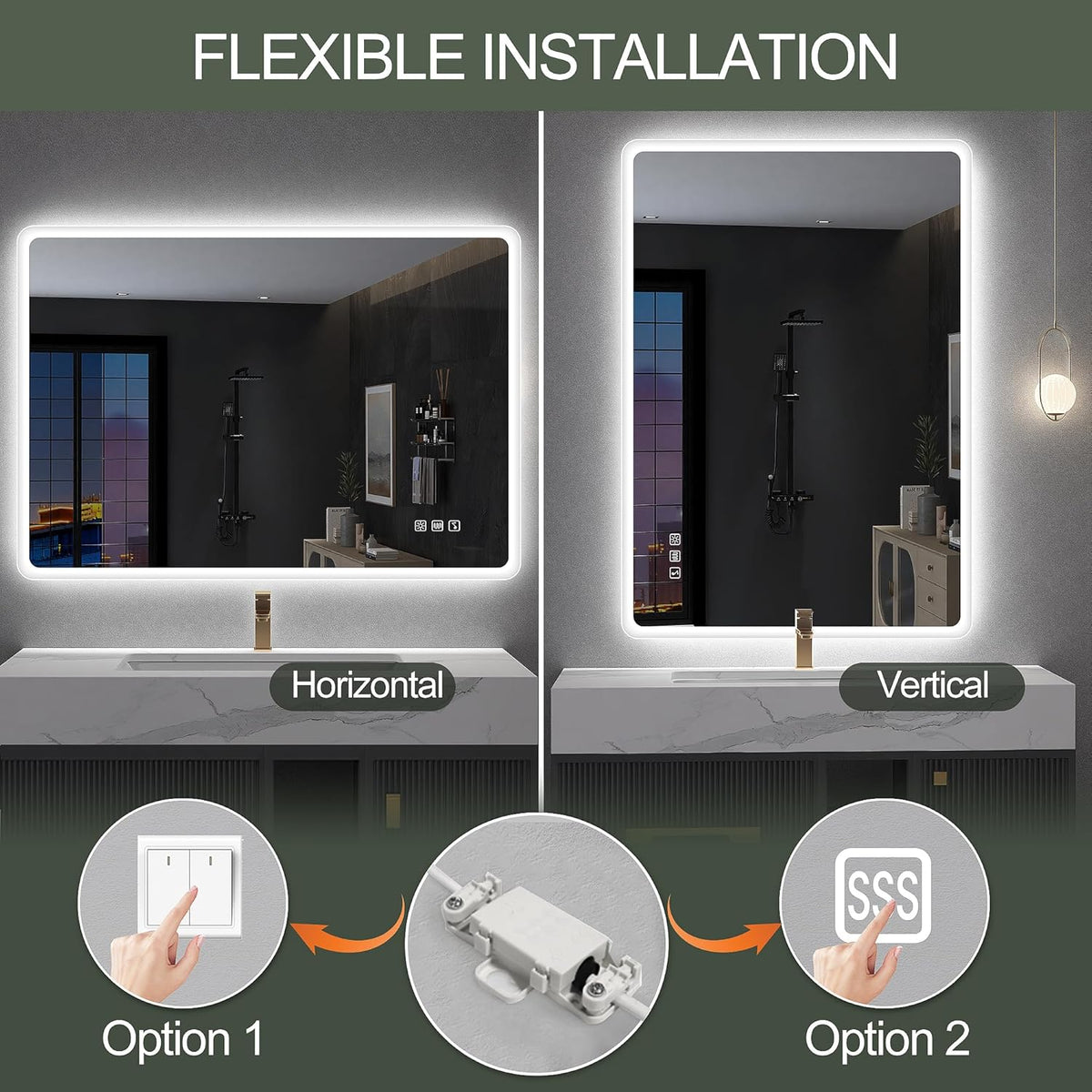 2026 Miroir de salle de bain S'bagno avec éclairage 1200 x 700 mm, IP44, LED, Bluetooth, antibuée, 3 couleurs de lumière (3 000 K, 4 000 K, 6 500 K), intensité variable, mémoire, vertical ou horizontal. Miroirs de salle de bain avec LED.