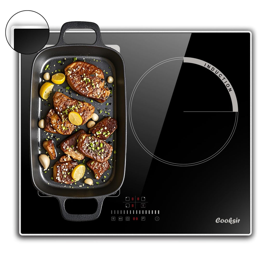 2026 Cooksir Plaque Induction 3 Feux avec Cadre, Table de Cuisson Induction 60cm Encastrable, 6800W, Commande Tactile à Curseur, Bord Inox, Zone Flexibles