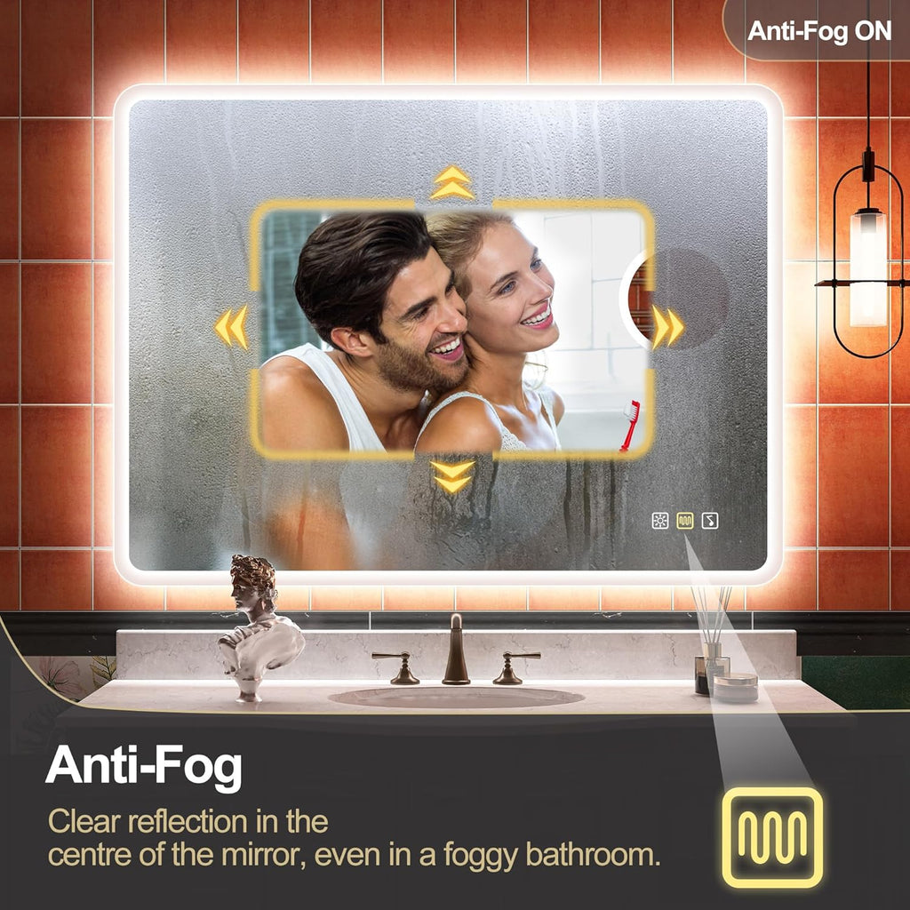 2026 Miroir de salle de bain S'bagno avec éclairage 1200 x 700 mm, IP44, LED, Bluetooth, antibuée, 3 couleurs de lumière (3 000 K, 4 000 K, 6 500 K), intensité variable, mémoire, vertical ou horizontal. Miroirs de salle de bain avec LED.