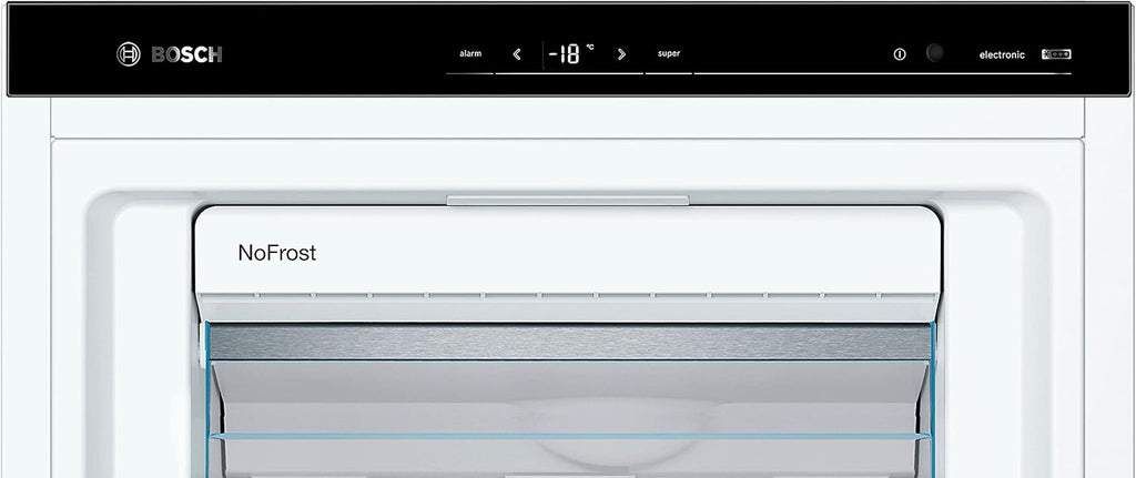 2026 Bosch GSN54AWCV Série 6 Congélateur XXL 176 x 70 cm extra large 327 L NoFrost ne dégivrage plus jamais avec éclairage LED uniforme BigBox Espace pour gros aliments congelés Blanc