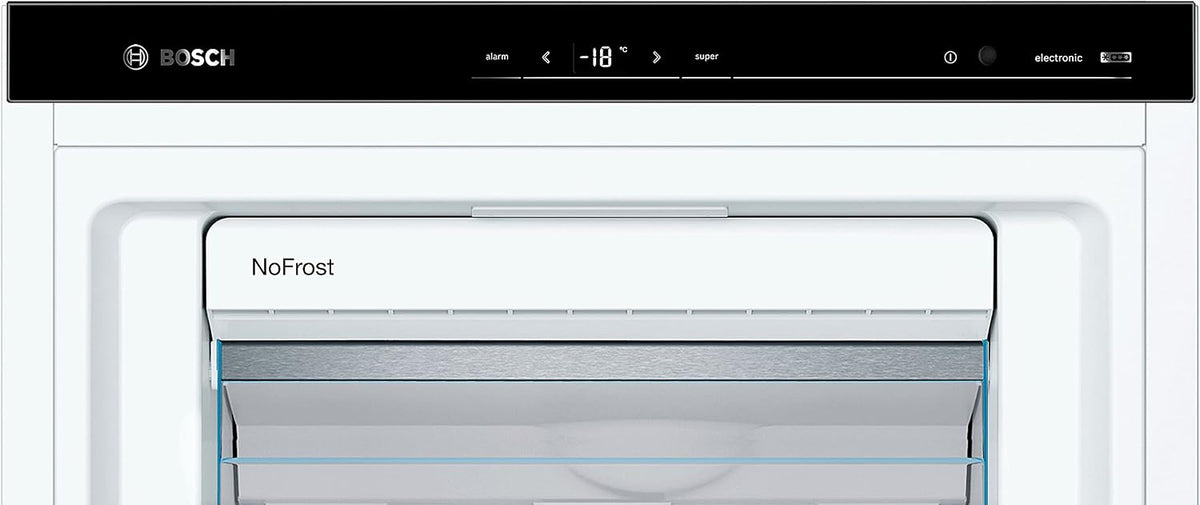 2026 Bosch GSN54AWCV Série 6 Congélateur XXL 176 x 70 cm extra large 327 L NoFrost ne dégivrage plus jamais avec éclairage LED uniforme BigBox Espace pour gros aliments congelés Blanc