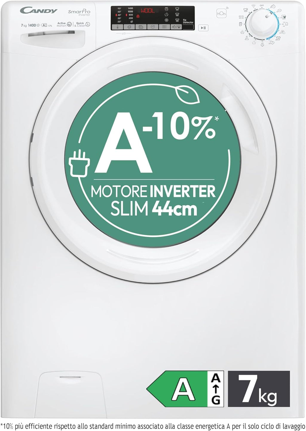 2026 Candy Smart Pro Inverter CO4474TWM6/1-S Lavatrice a carica frontale, 7KG, Classe A-10%, 1400 giri, Motore Speed Dive Inverter, 16 programmi, AxLxP 85x60x45,4 cm, Bianco [Classe di energetica A]