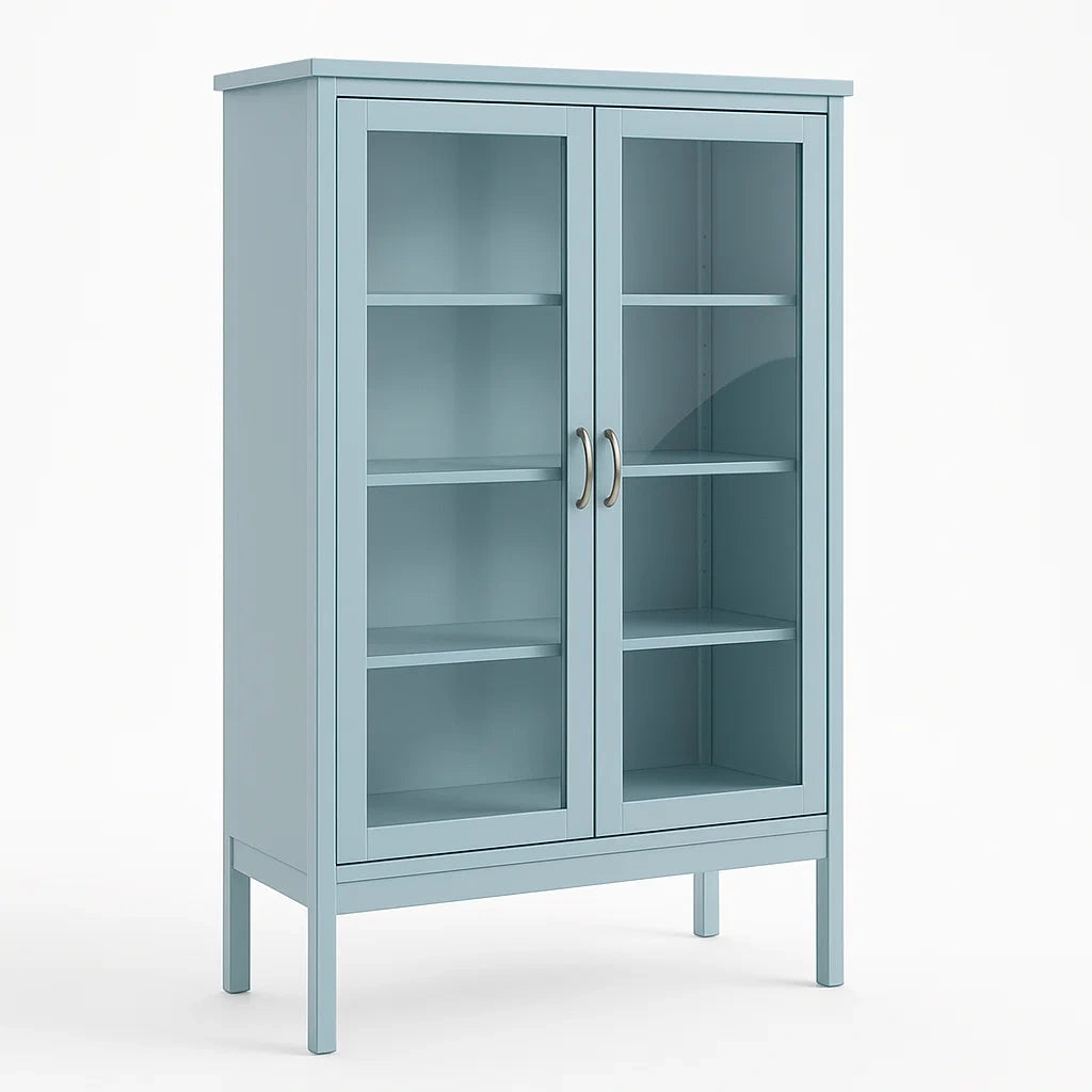 2026 Vitrine en MDF avec portes en verre trempé bleu 150 x 80 x 30 cm