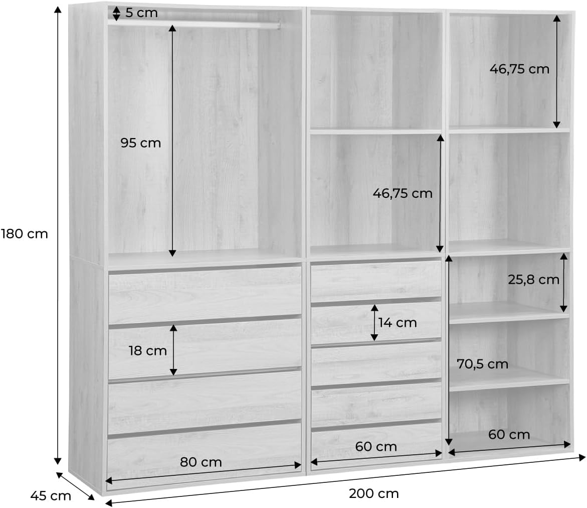 2026 sweeek - Kit Dressing modulable 3 éléments MODULO. Naturel. 200 x 45 x 180 cm