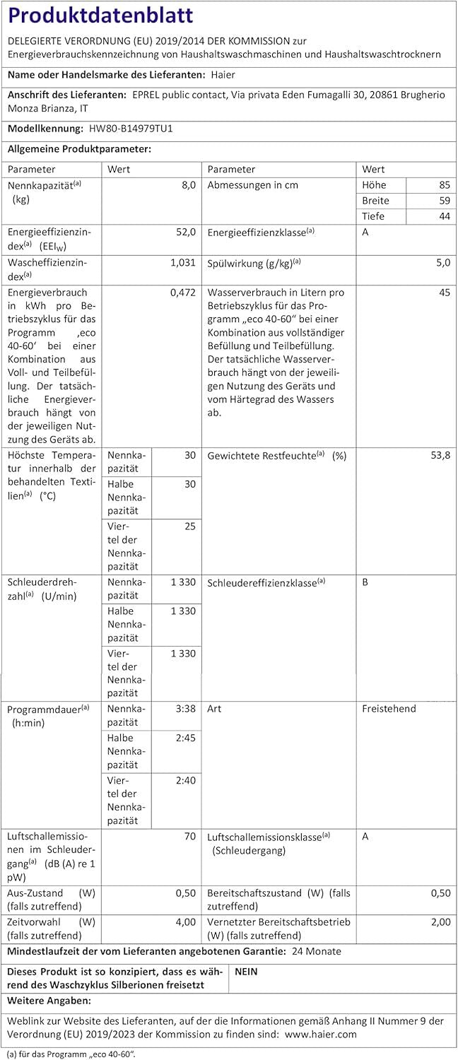 2026 Haier I-PRO SERIE 7 HW70-B14979 I Frontlader Waschmaschine 7kg I Washing Machine mit A-Effizienz, 1.400 U/Min. & leisem Direktantrieb I Inkl. Dampffunktion, Selbstreinigungssystem & Refresh-Programm