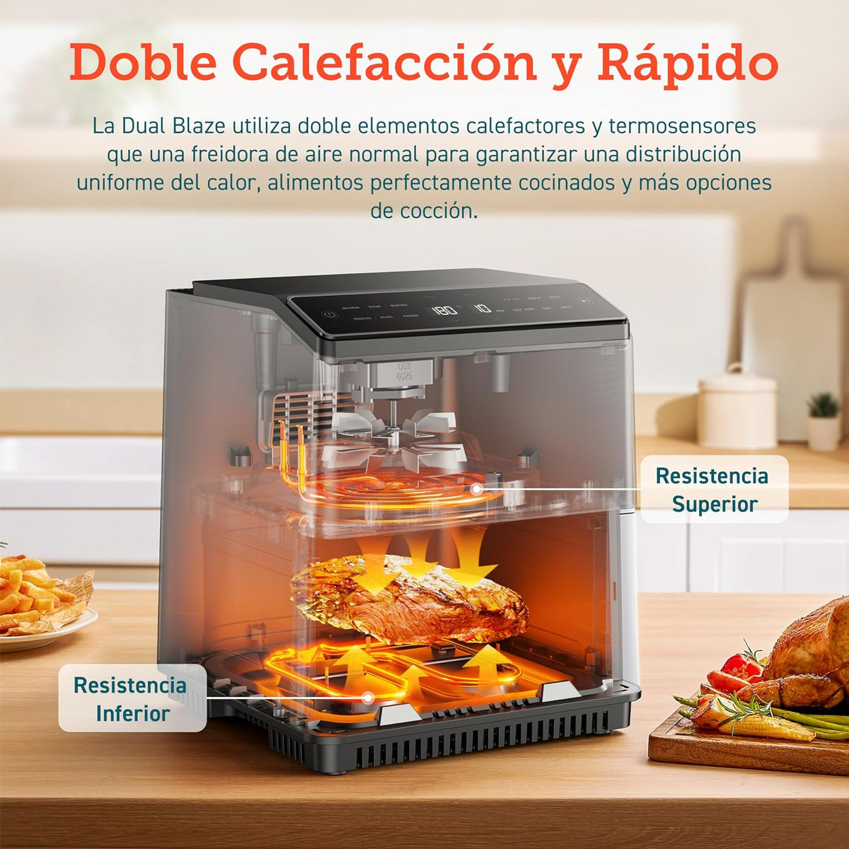 2026 Friteuse à air sans huile COSORI 6,4 L, double chauffage, sans remuer ni préchauffer, avec recettes en espagnol et 12 programmes, gris foncé, modèle CAF-P583S