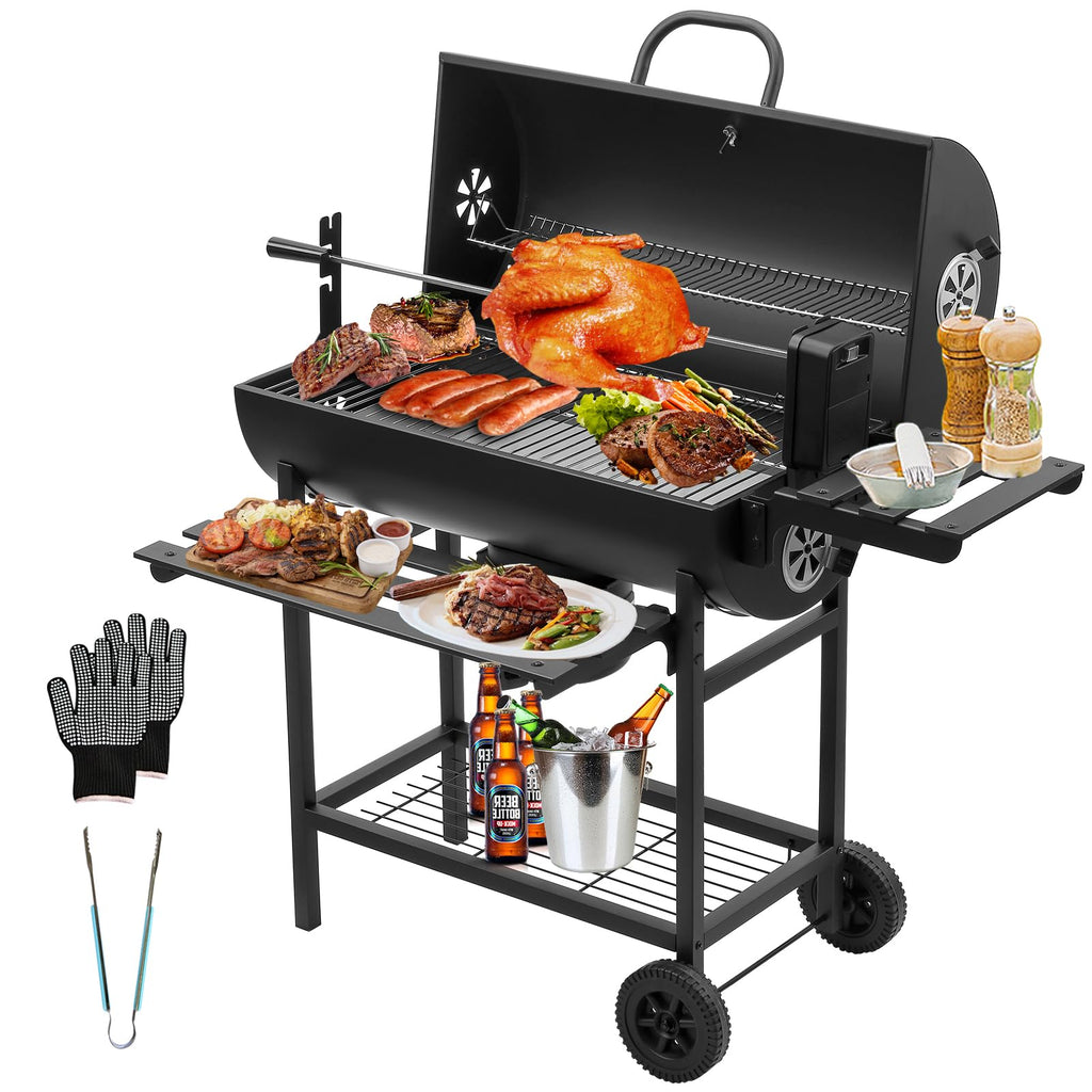 2026 TEENO Chariot à Barbecue de Bois,Grill XXL à Charbon avec Couvercle, Thermomètre,Tiroir à Cendres,Gants anti-brûlures, Évent Réglable,Grand Barbecue au Charbon de Bois (Upgraded (with chicken grill))