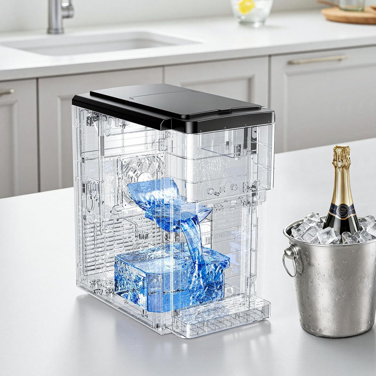 2026 VEVOR Distributeur d'Eau 3-en-1 avec Machine à Glaçons et Broyeur à Glace, Fontaine à Eau à Poser, pour Fête Cuisine Maison Bureau, Production Rapide de Cube 16 kg/24 h et 12 PCs/7 min, avec Pelle