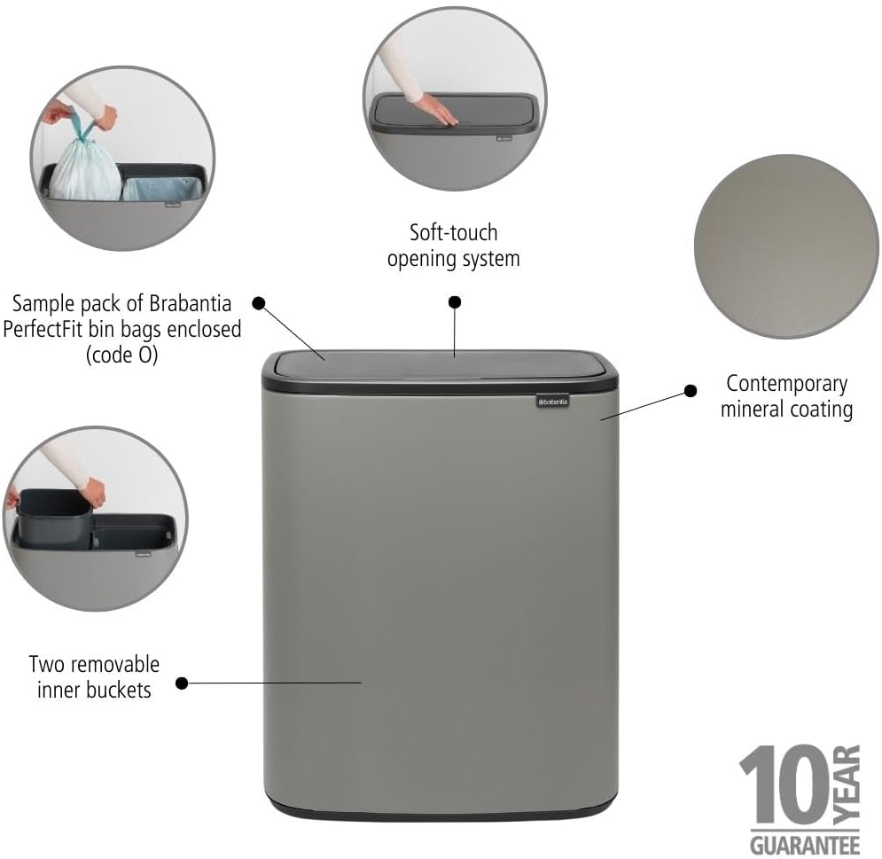 2026 Poubelle Brabantia, acier mat, anti-traces de doigts, 2 x 30 L