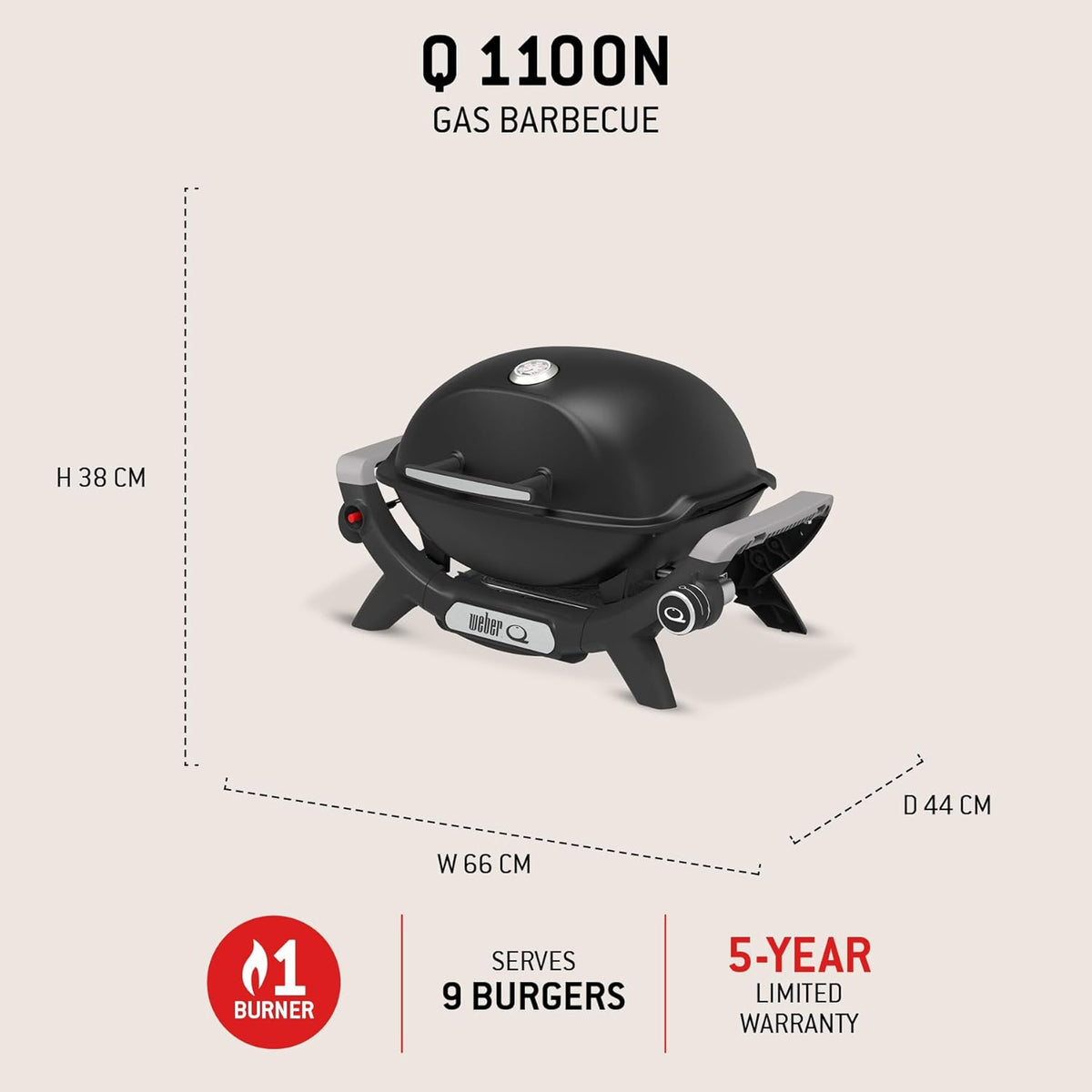 2026 Weber Barbecue à gaz Q 1100N / Barbecue portable léger pour camping, patios et balcons avec brûleur haute efficacité, grilles en fonte émaillée et allumage électronique, noir